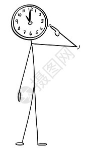 矢量卡通插图绘制有钟表或的人作为头部概念插图时间管理和在最后期限内工作的概念矢量卡通显示有钟的人或商作为头部的情况时间管理和在限图片