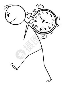 矢量卡通棒图绘制男人背着重闹钟的概念图时间管理和醒来的概念矢量卡通显示人背重闹钟着时间管理和醒来的概念图片