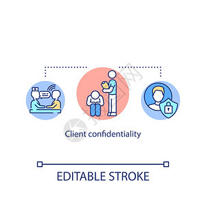 客户保密概念图标私人心理咨询医疗保密概念细线插图心理治疗服务病媒孤立大纲RGB彩色绘图可编辑中风背景图片