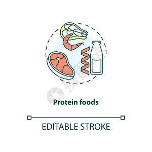 蛋白质食品概念图标有机肉食天然品蔬菜饮成分细线插图矢量孤立大纲RGB彩色绘图可编辑的中风图片