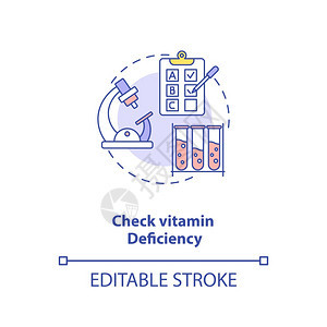 检查维生素缺乏症概念图标充分维生素摄入量概念的细线插图血压和手指刺测试矢量孤立大纲RGB彩色绘图可编辑中风检查维生素缺乏症概念图图片