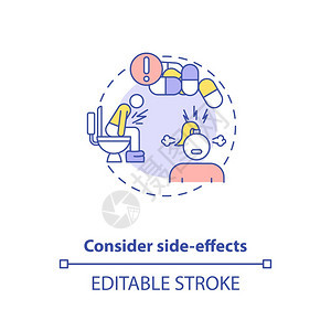 考虑副作用概念图标足够的维生素摄入量概念细线插图维生素和矿物质过量矢孤立大纲RGB彩色绘图可编辑中风背景图片