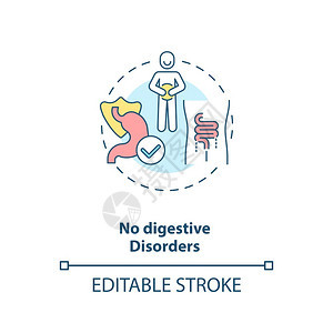 没有消化障碍概念图标生素健康惠益概念细线插图胃肠道紊乱治疗矢量孤立大纲RGB彩色绘图可编辑中风背景图片