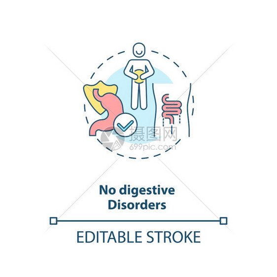 没有消化障碍概念图标生素健康惠益概念细线插图胃肠道紊乱治疗矢量孤立大纲RGB彩色绘图可编辑中风图片