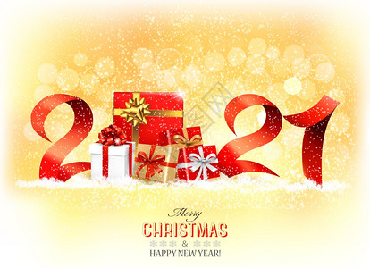 2021年圣诞节礼物盒和丝带矢量插图图片