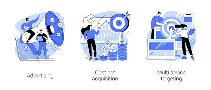 在线数字运动抽象概念矢量图集广告每次获取成本多设备目标受众媒体规划PPC战略推广抽象隐喻在线数字运动抽象概念矢量图集图片