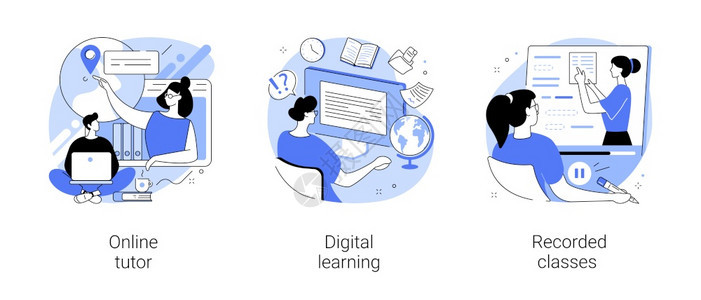 在线辅导数字学习记录课程视频电话网络研讨会智能教室培训课程电子学习抽象隐喻个人学习抽象概念矢量说明背景图片