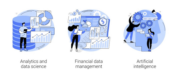 分析和数据科学金融管理人工智能风险管理机器学习仪表板抽象比喻大数据抽象概念矢量图解图片