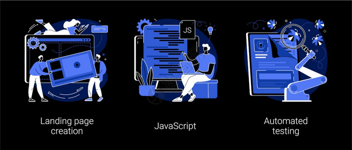 网络编程抽象概念矢量图解着陆网页的创建JavaScript自动测试设计模板网站项目移动应用程序UI优化暗模式隐喻网络编程抽象概念图片