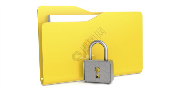 带锁文件夹带有挂锁的黄色文件夹数据安全概念3DMaision背景