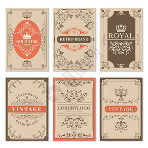 VintagecardsFlorlfilligree经典胜利装饰和标签矢量设计模板框架带有文本Victorian样式说明邀请或菜图片
