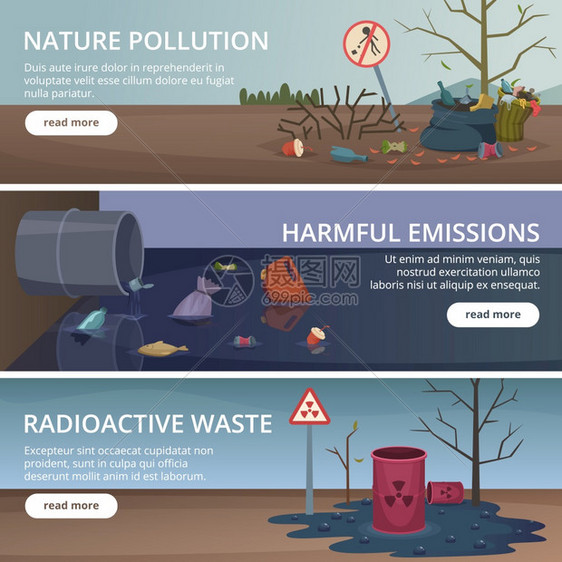 河流中的有毒垃圾和海洋污染问题横幅图片