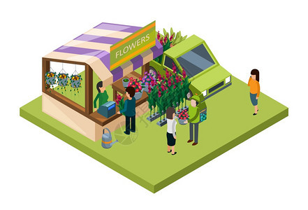 市场出售花卉和肥料3D图例图片