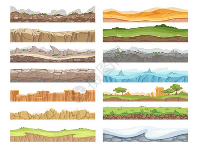 游戏无缝地卡通岩石泥土地貌头表资产2d地板矢量背景游戏无缝土壤和草雪地表面图解卡通岩石泥土地貌头资产板矢量背景图片