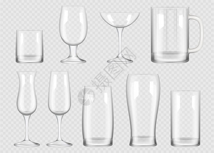 透明饮料杯酒精清水空玻璃矢量现实收集清空的玻璃杯用于酒吧和饮料说明清水杯空玻璃矢量现实收集图片