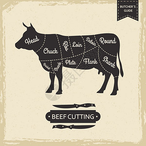 屠宰者图书馆老旧页面切牛肉矢量海报设计屠宰划说明烹饪食品图表图片