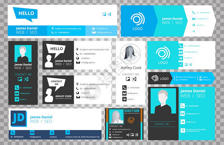以透明背景隔离的电子邮件签字模板用于电子邮件户界面收集的矢量办公室商务访问卡信息概况链接说明信息用户卡于网络邮件户界面收集的矢量图片