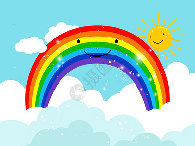 卡通天空中的彩虹矢量插图图片