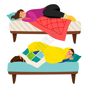 妇女和男子在床上的抑郁症病媒概念男女抑郁症问题悲哀男女在床上的抑郁症病媒概念图片