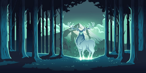 夜间林中的麋鹿背景图片
