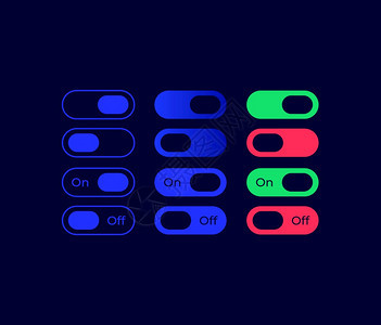 切换UI元素工具包按下或翻转钮孤立矢量图标条和仪表板模带有深色主题界面的移动应用程序网络设计部件收藏元素工具包图片