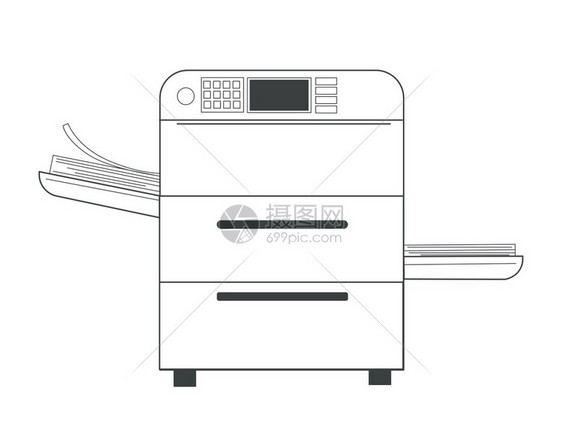 办公室多功能打印机或复和或和纸张孤立物体矢量电子激光复印机设备刷工作室文书平面印刷技术文件打机或复和纸面文件图片