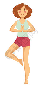 运动和健康生活方式妇女锻炼或做瑜伽姿势孤立的女格矢量早锻穿运动服的女孩单腿站立平衡与zen体育活动孤立的女格图片