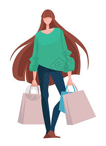 购买衣服和食品妇女用袋购物孤立的女格媒介携带包折扣或销售的女童超大型毛衣和牛仔裤纸袋超市或商场购物妇女带袋的时装买衣服和卖食品的图片