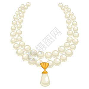 1950年代风格的珍珠项链包括金子孤立的首饰矢量闪光珠线索上的宝石50年代的旧式首饰古董金匠或珠宝商产品贵重石1950年代风格的背景图片