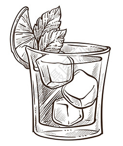 单色线稿玻璃杯里的酒矢量元素图片