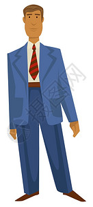 1940年代时装风格穿长式超大西装和条纹领带的男人穿长式西装和条纹领带的男人40年代的衣服设计矢量穿旧服装的男格穿蓝色服装的男格图片