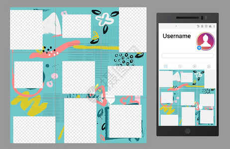 受Instagram矢量社交媒体拼图模板设计启发用于使智能手机的壁纸配有图片插框架矢量社交媒体拼图模板设计启发图片