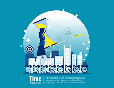 商业时间管理矢量概念说明有时钟的商业解决办法规划和战略图片