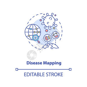 疾病绘图概念标未来疾病追踪应用智能技术AI应用概念细线插图矢量孤立大纲RGB颜色绘图可编辑中风图片