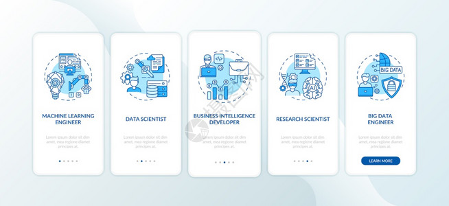 数据科学家专工作经历五步图形指示带有RGB颜色插图的UI矢量模板带有概念的i上载移动应用程序页面屏幕的职业背景图片