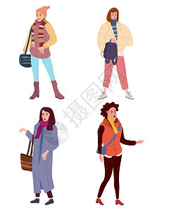 将年轻女设置为秋天时服街头的风格胜于女Trindy向量式将年轻女设置为时的秋服装的风格胜于女Trendy向量式孤立图片