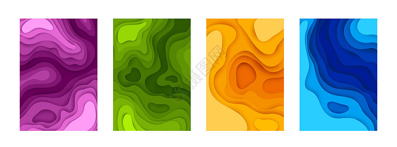 剪纸海报3D布局摘要外观色彩多收集最低折纸横幅颜色梯度和阴影或深海效应现代模型背景矢量纸板网络模集纸切海报3D模型外观多彩形状集背景图片