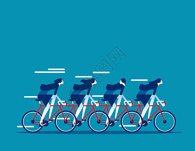 商业团队一起骑自行车商业矢量说明体育比赛团队工作平板漫画商业风格图片