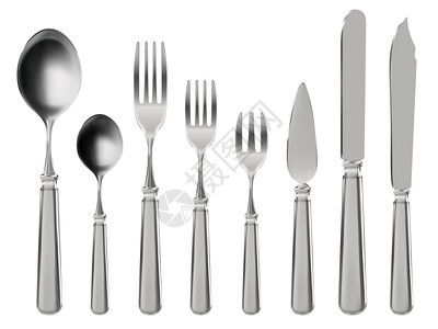 现实餐具不锈钢板刀勺子和叉餐馆或家用厨房3D银器矢量插图晚餐或具用板器厅或家用厨房3D银器矢量插图图片