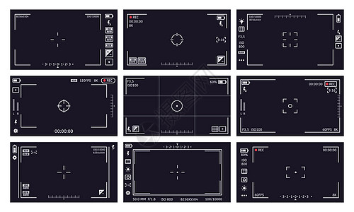 Camcord查看器界面相机查看器数字显示视频质量播放时间电池相机显示器屏幕矢量插图聚焦屏幕像稳定相机显示器屏幕矢量插图Camc背景图片