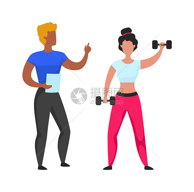 体操教练的和重提升操和有氧锻炼的妇女培训健身或有氧锻炼保健和康的积极生活方式病媒运动说明哑铃妇女培训健身锻炼病媒运动说明图片