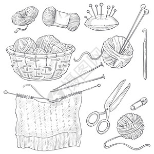 线织和编工具针缝纫和线剪刀和钩手工牵引设备编织手工缝纫和图片