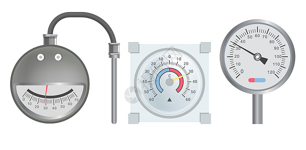 压力率指标家庭供暖系统尺度测量工具拨号热和冷温度箭头数字压力尺度或温计供暖系统拨号孤立图标图片