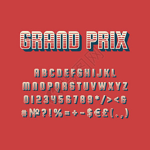 Grandprisage3d矢量字母组Retro粗体字型Pop艺术平板字母组旧学校风格的字母数符号包90s8s创意类字设计模板G图片