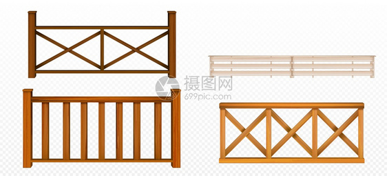 木质栅栏手带圆柱形和壁状铁板的巴勒斯贸易区段圆柱形板楼梯或田围栏建筑孤立的设计构件3D矢量现实插图集3d矢量现实插图集木栅栏巴勒图片