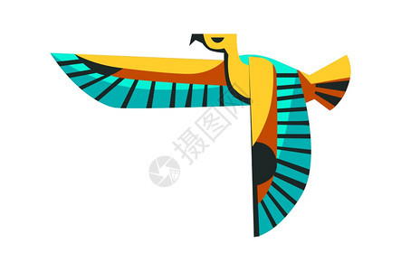 古埃及的神圣动物飞行的猎鹰太阳神拉荷鲁斯的化身漫画矢量插图图片