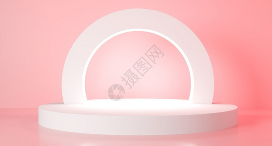 具有几何圆形的现代最小场景圆柱形讲台以软粉色背景场显示化妆品产Showcaseshopfrontshowcasecase3ddi背景图片