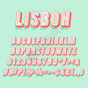 Lisbon3d矢量字母集Retro粗体字型Pop艺术平板字母组旧学校风格的字母数符号包90年代8创意类别设计模板vintage图片