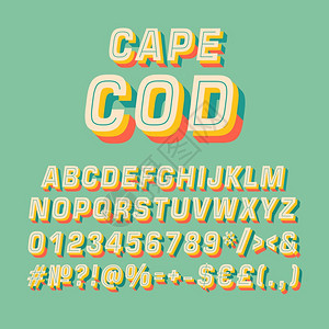 CapeCod3d矢量字母组Retro粗体字型Pop艺术平板字母组旧学校风格的字母数符号包90s8s创意类别设计模板cod图片