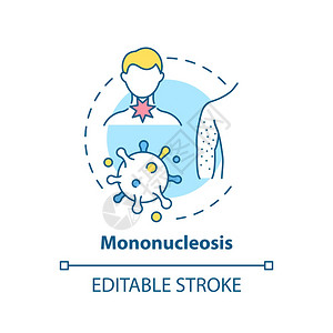 单核分离概念图标脉部溃疡导致感知细线插图亲吻疾通过唾液传播矢量孤立大纲RGB颜色绘图可编辑的中风单核分裂概念图标图片